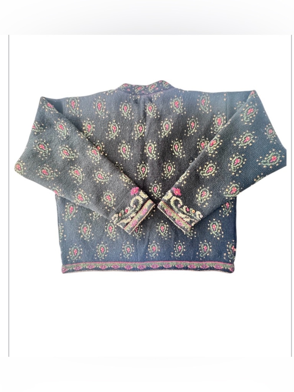 Icelandic Embellished Black Floral Knit Cardigan size s - Picture 2 of 7